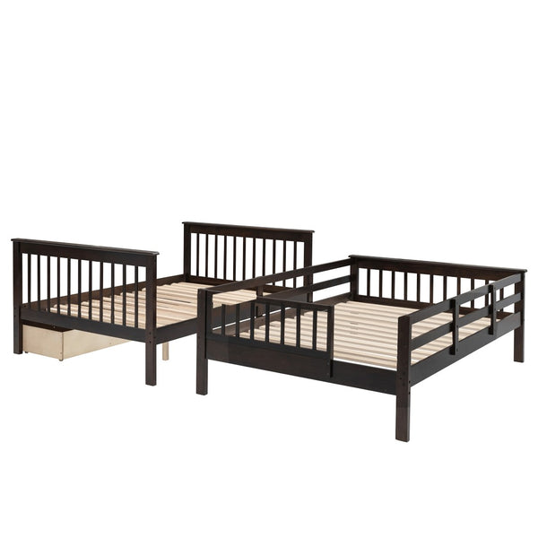 English Elm Stairway Full Over Bunk Bed with Built in Stair Storage and Safety Guard Rail Espresso LT100310AAP-1