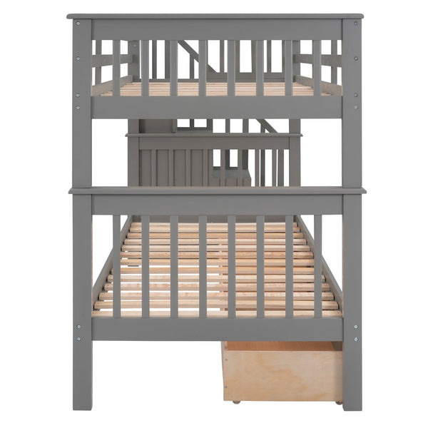 English Elm Stairway Twin Over Bunk Bed with Stair Storage for Kids Bedroom Espresso LT000309AAE-1