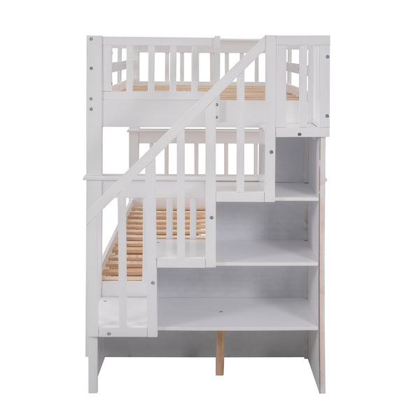 English Elm Stairway Twin Over Bunk Bed with Stair Storage for Kids Bedroom Espresso LT000309AAK-1