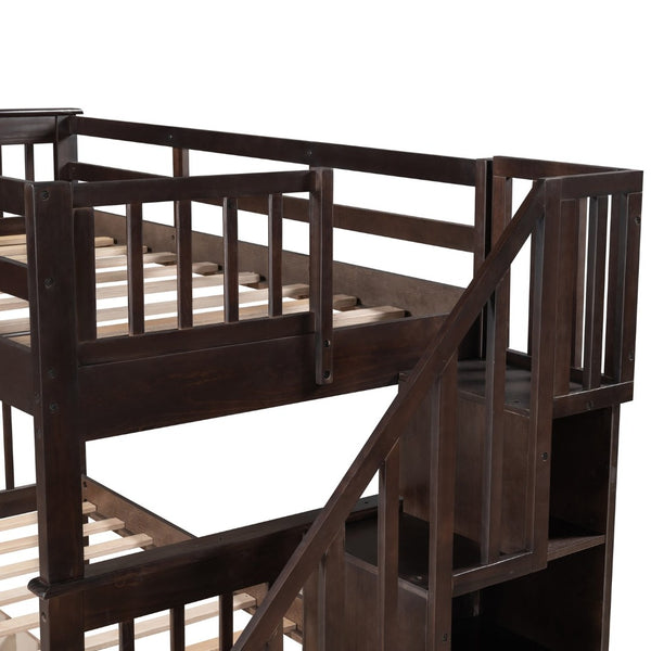 English Elm Stairway Twin Over Bunk Bed with Stair Storage for Kids Bedroom Espresso LT000309AAP-1