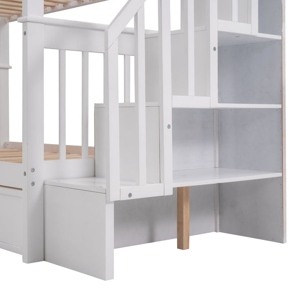 English Elm Stairway Twin Over Bunk Bed with Stair Storage for Kids Bedroom Espresso LT000309AAK-1