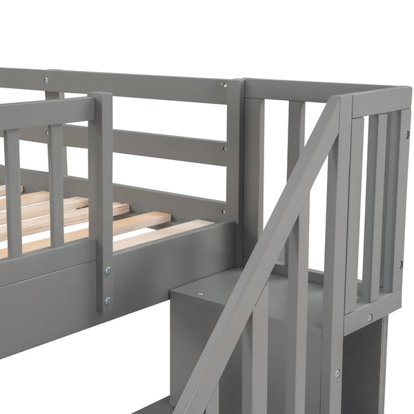 English Elm Stairway Twin Over Bunk Bed with Stair Storage for Kids Bedroom Espresso LT000309AAE-1