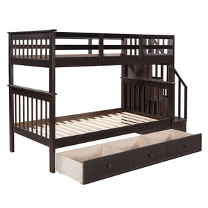 English Elm Stairway Twin Over Bunk Bed with Stair Storage for Kids Bedroom Espresso LT000309AAP