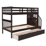 Hearth and Haven Wendell Twin over Twin Bunk Bed with Three Drawers, Espresso