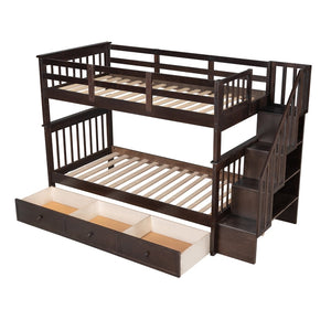 English Elm Stairway Twin Over Bunk Bed with Stair Storage for Kids Bedroom Espresso LT000309AAP-1