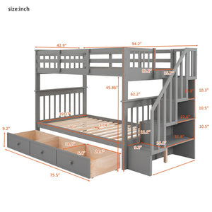 English Elm Stairway Twin Over Bunk Bed with Stair Storage for Kids Bedroom Espresso LT000309AAE-1