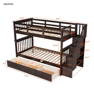 English Elm Stairway Twin Over Bunk Bed with Stair Storage for Kids Bedroom Espresso LT000309AAP-1
