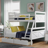 Hearth and Haven Indux Twin over Full Bunk Bed with Ladder and Two Storage Drawers, White GX000119AAK