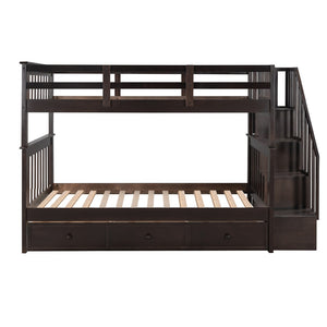 English Elm Stairway Twin Over Bunk Bed with Stair Storage for Kids Bedroom Espresso LT000309AAP-1