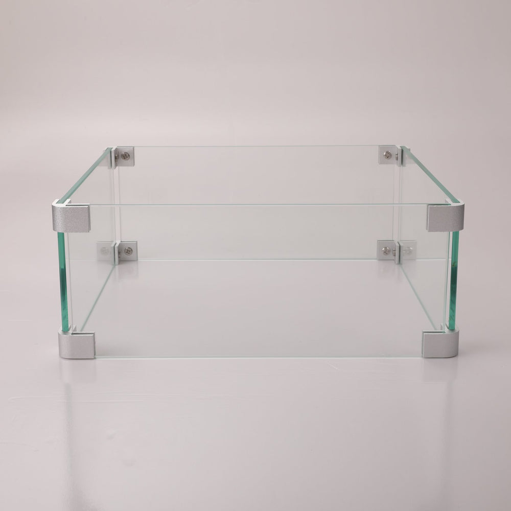 English Elm Glass Square Wind Guard for Square Fire Table 14.4x14.4x5.5" Transparent Tempered Glass Shield W85337128