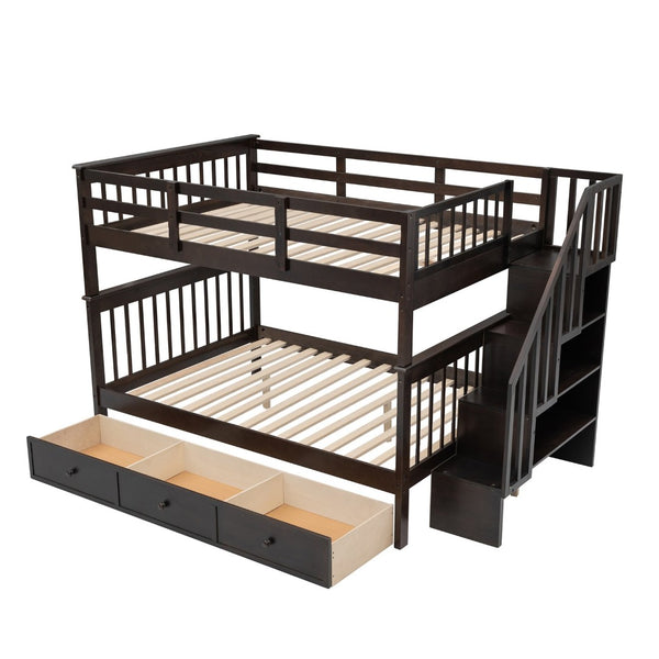 English Elm Stairway Full Over Bunk Bed with Built in Stair Storage and Safety Guard Rail Espresso LT100310AAP-1