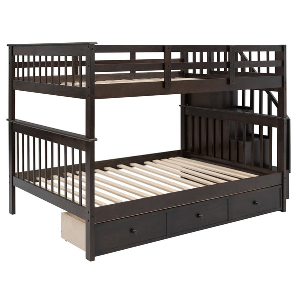 English Elm Stairway Full Over Bunk Bed with Built in Stair Storage and Safety Guard Rail Espresso LT100310AAP-1