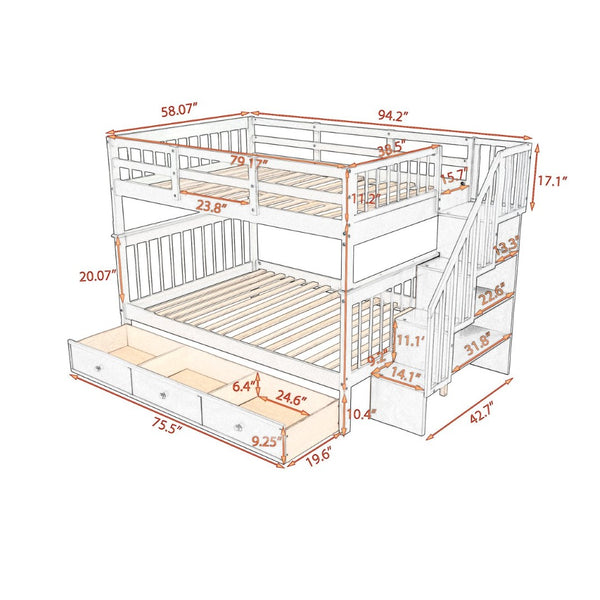 English Elm Stairway Full Over Bunk Bed with Built in Stair Storage and Safety Guard Rail Gray LT100310AAE-1