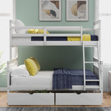 Hearth and Haven Indux Twin over Full Bunk Bed with Ladder and Two Storage Drawers, White GX000119AAK