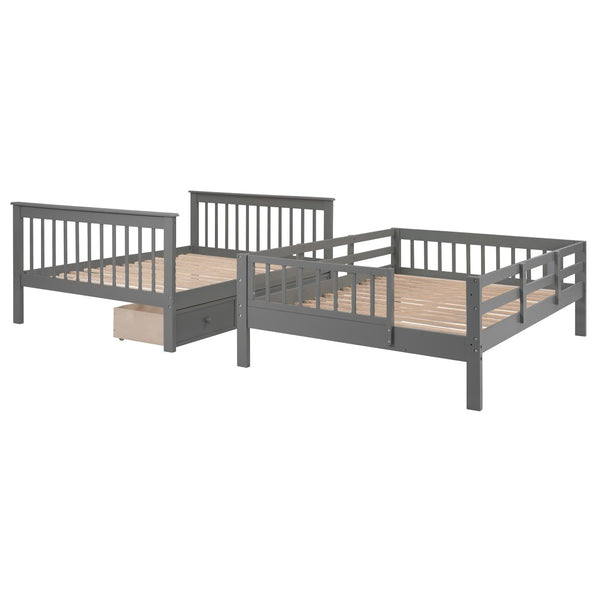 English Elm Stairway Full Over Bunk Bed with Built in Stair Storage and Safety Guard Rail Gray LT100310AAE-1