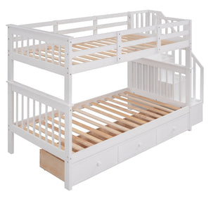 English Elm Stairway Twin Over Bunk Bed with Stair Storage for Kids Bedroom Espresso LT000309AAK-1