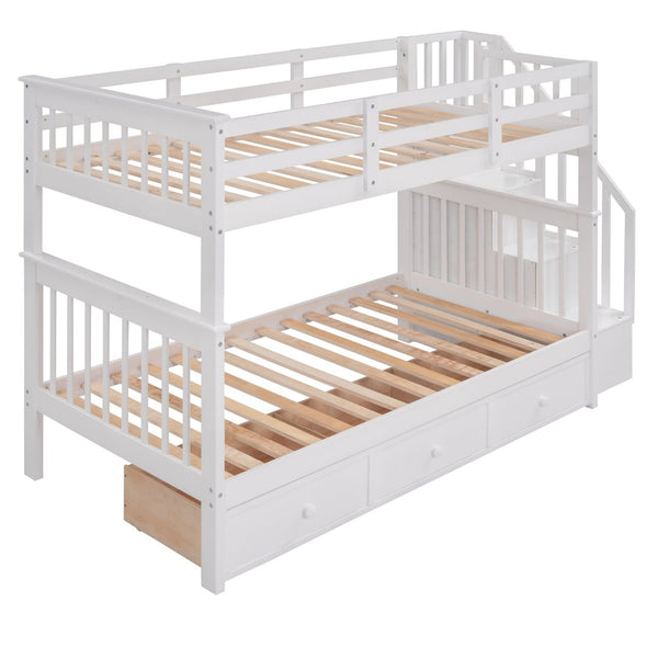 English Elm Stairway Twin Over Bunk Bed with Stair Storage for Kids Bedroom Espresso LT000309AAK-1