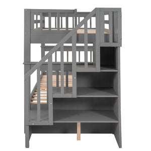English Elm Stairway Twin Over Bunk Bed with Stair Storage for Kids Bedroom Espresso LT000309AAE-1