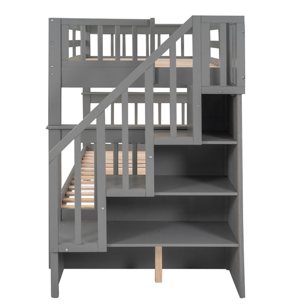 English Elm Stairway Twin Over Bunk Bed with Stair Storage for Kids Bedroom Espresso LT000309AAE-1