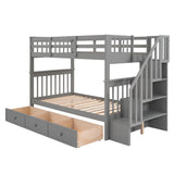 Twin over Twin Bunk Bed with Stairway and Three Drawers