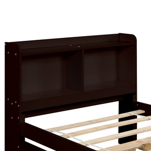 English Elm Twin Bed With Trundle & Bookcase Headboard - Space-Saving Espresso Frame For Kids & Guests W50440497-GIGA