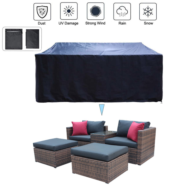 English Elm Updated 5 Pieces Outdoor Brown Wicker Sectional Sofa Set with Black Cushions, Red Pillows & Cover — Rust-Resistant Steel Frame, 8” Plush Back Support W400S00037