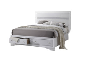 English Elm Traditional Queen Storage Bed with Carved Headboard, Durable Wood Construction & 2 Drawers for Extra Storage 808857564733