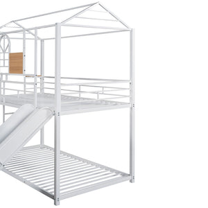 English Elm Twin Over Steel Bunk Bed with Slide Playhouse Design for Kids Bedroom LT000095AAK-1