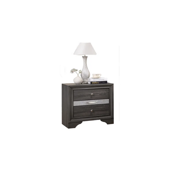 English Elm Matrix Acacia Nightstand with Full-Extension Drawers and Metal Pulls, Durable Gray Finish Elegance 808857668363