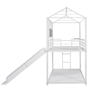 English Elm Twin Over Steel Bunk Bed with Slide Playhouse Design for Kids Bedroom LT000095AAK-1