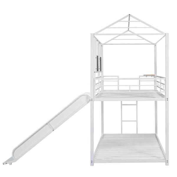 English Elm Twin Over Steel Bunk Bed with Slide Playhouse Design for Kids Bedroom LT000095AAK-1