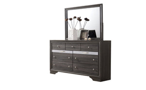 English Elm Traditional Matrix Queen 4-Piece Storage Bedroom Set in Gray — Engineered Wood, Elegant Headboard, 7-Drawer Dresser, Mirror, Nightstand 808857726179