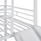 Hearth and Haven Carlowe Twin over Twin Metal House Bunk Bed with Slide and Side Shelf, White MF291674AAK