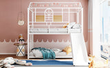 Hearth and Haven Carlowe Twin over Twin Metal House Bunk Bed with Slide and Side Shelf, White MF291674AAK