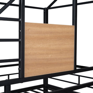 English Elm Twin Over Steel Bunk Bed Playhouse Frame with Slide and Built in Side Shelf MF291674AAB