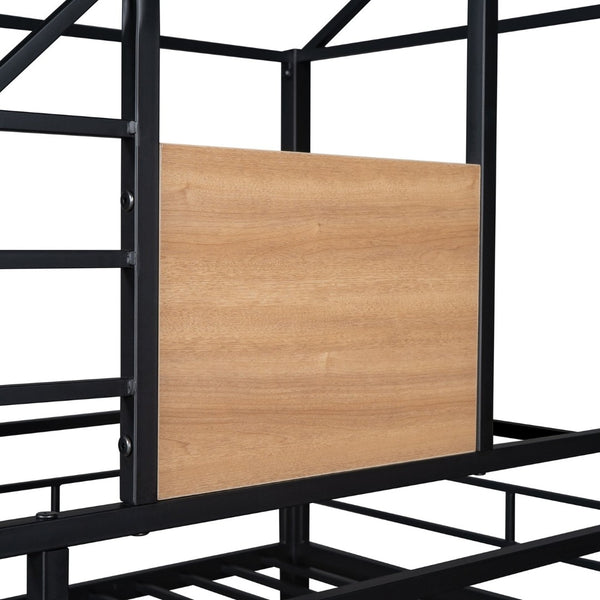 English Elm Twin Over Steel Bunk Bed Playhouse Frame with Slide and Built in Side Shelf MF291674AAB