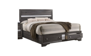 English Elm Traditional King Size Storage Bed in Gray Wood Finish with Crafted Headboard & Dual Drawers for Durable Style and Practicality 808857710604
