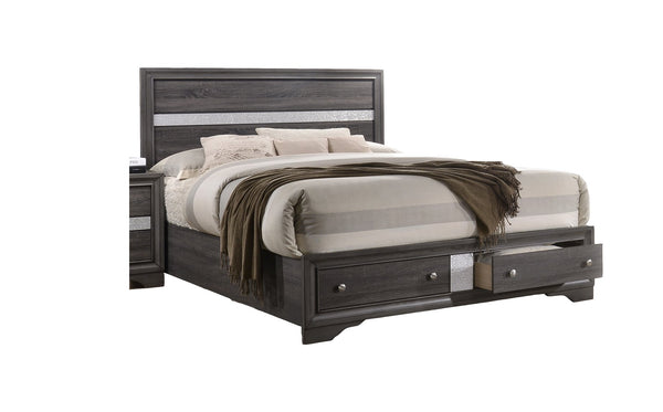 English Elm Traditional King 5-Piece Storage Bedroom Set with Headboard, Dresser, Chest, Nightstand & Mirror Grey 808857925947