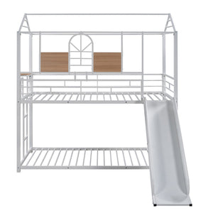 English Elm Twin Over Steel Bunk Bed with Slide Playhouse Design for Kids Bedroom LT000095AAK-1