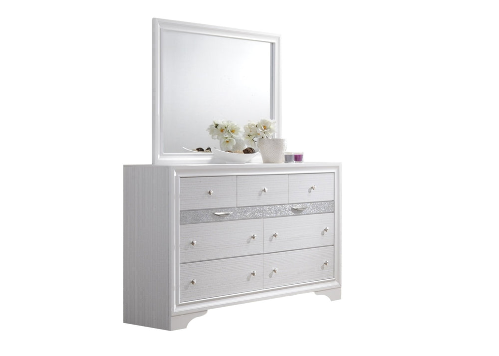 English Elm Traditional Matrix King 4-Pc White Storage Bedroom Set with Elegant Headboard, Dresser, Mirror, Nightstand and Dual Underbed Drawers for Durable, Organized Comfort 808857508027