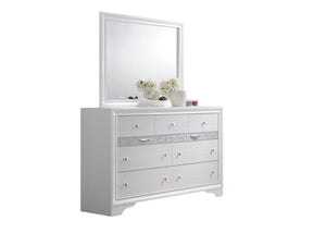 English Elm Traditional Matrix King 4-Pc White Storage Bedroom Set with Elegant Headboard, Dresser, Mirror, Nightstand and Dual Underbed Drawers for Durable, Organized Comfort 808857508027