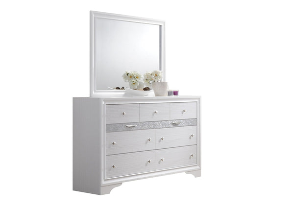 English Elm Traditional Matrix King 4-Pc White Storage Bedroom Set with Elegant Headboard, Dresser, Mirror, Nightstand and Dual Underbed Drawers for Durable, Organized Comfort 808857508027