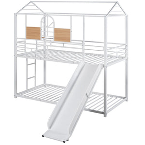 English Elm Twin Over Steel Bunk Bed with Slide Playhouse Design for Kids Bedroom LT000095AAK-1