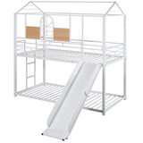 Hearth and Haven Carlowe Twin over Twin Metal House Bunk Bed with Slide and Side Shelf, White MF291674AAK