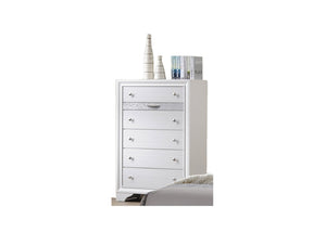 English Elm Matrix Five-Drawer Chest White - Elegant Wood Storage with Silver Knob Pulls, Lamp Top & Charging Space 808857990747