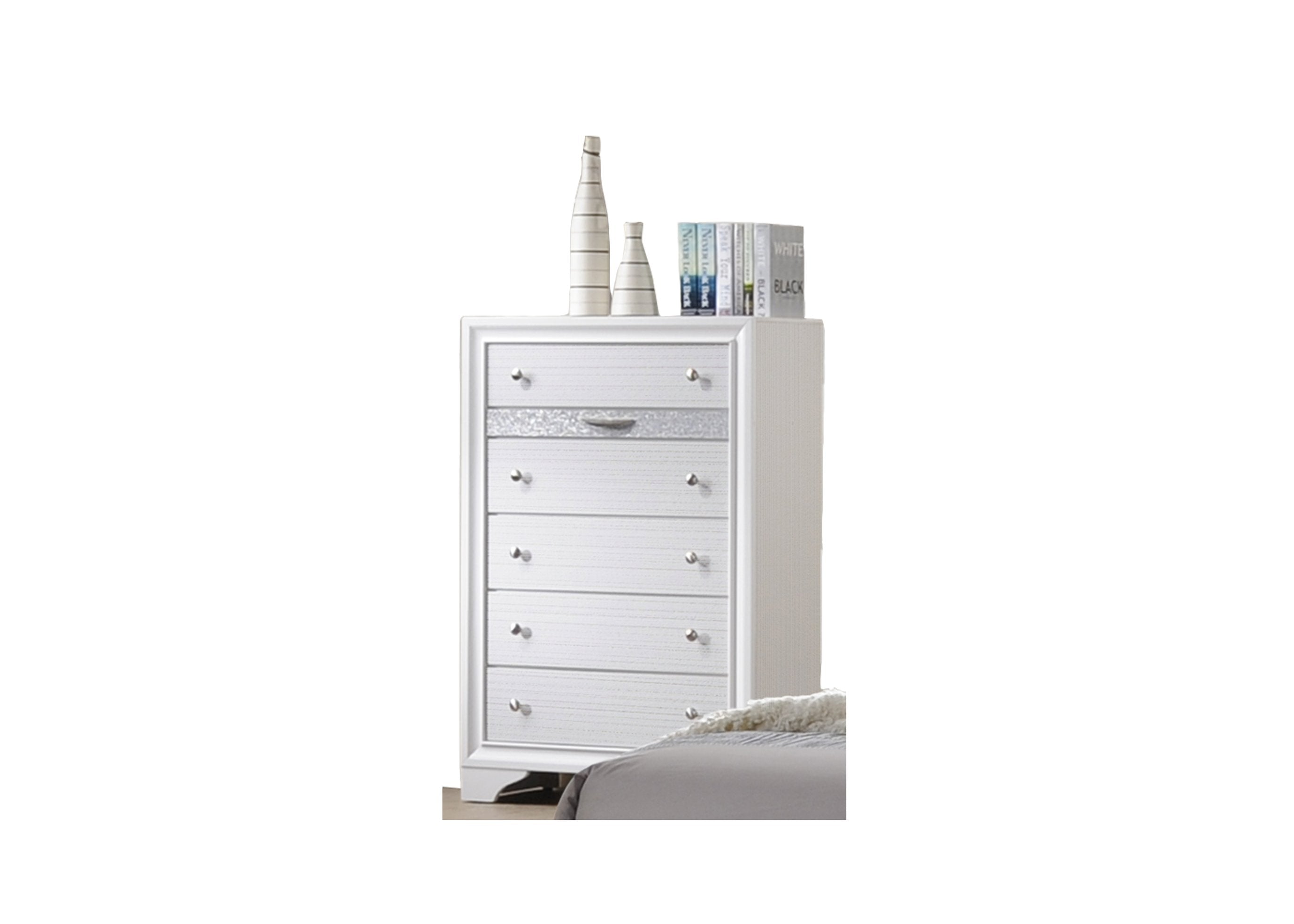 Matrix Five-Drawer Chest White - Elegant Wood Storage With Silver Knob