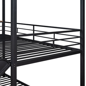 English Elm Twin Over Steel Bunk Bed Playhouse Frame with Slide and Built in Side Shelf MF291674AAB