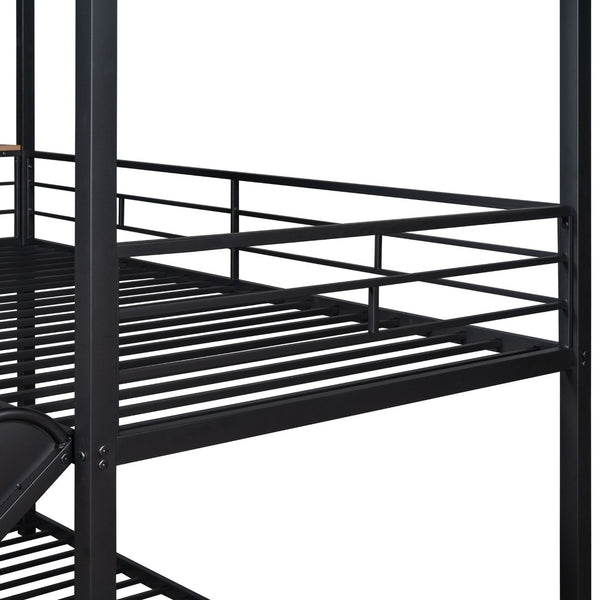 English Elm Twin Over Steel Bunk Bed Playhouse Frame with Slide and Built in Side Shelf MF291674AAB