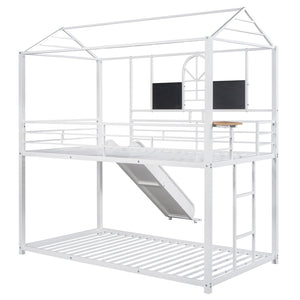 English Elm Twin Over Steel Bunk Bed with Slide Playhouse Design for Kids Bedroom LT000095AAK-1