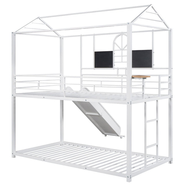English Elm Twin Over Steel Bunk Bed with Slide Playhouse Design for Kids Bedroom LT000095AAK-1